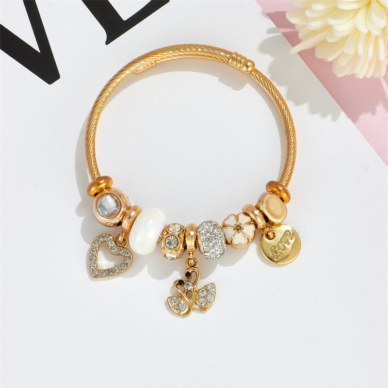 Wholesale Diamond Butterfly Stainless Steel Beaded Bracelet